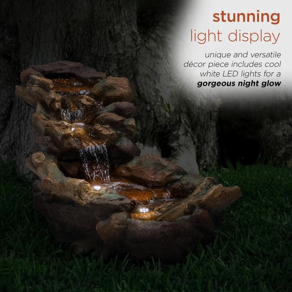 Alpine Corporation 20 in. Tall Indoor/Outdoor Stone River Rock Fountain with LED Lights - Image 5