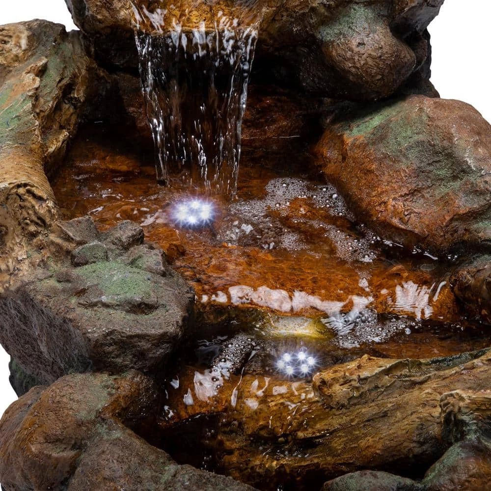 Alpine Corporation 20 in. Tall Indoor/Outdoor Stone River Rock Fountain with LED Lights - Image 11