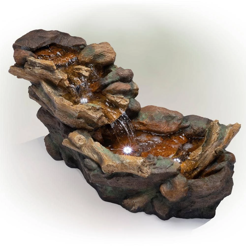 Alpine Corporation 20 in. Tall Indoor/Outdoor Stone River Rock Fountain with LED Lights - Image 9