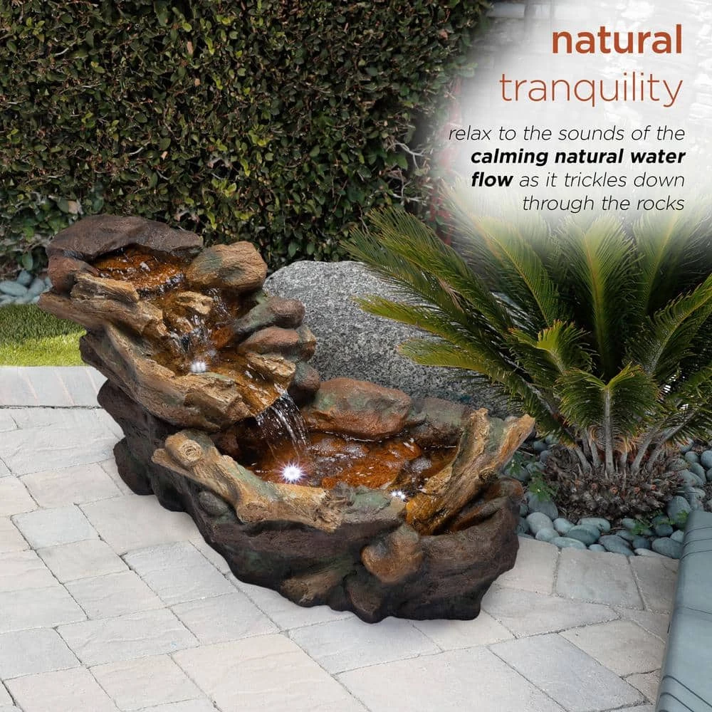 Alpine Corporation 20 in. Tall Indoor/Outdoor Stone River Rock Fountain with LED Lights - Image 6