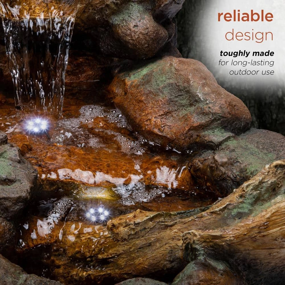 Alpine Corporation 20 in. Tall Indoor/Outdoor Stone River Rock Fountain with LED Lights - Image 7