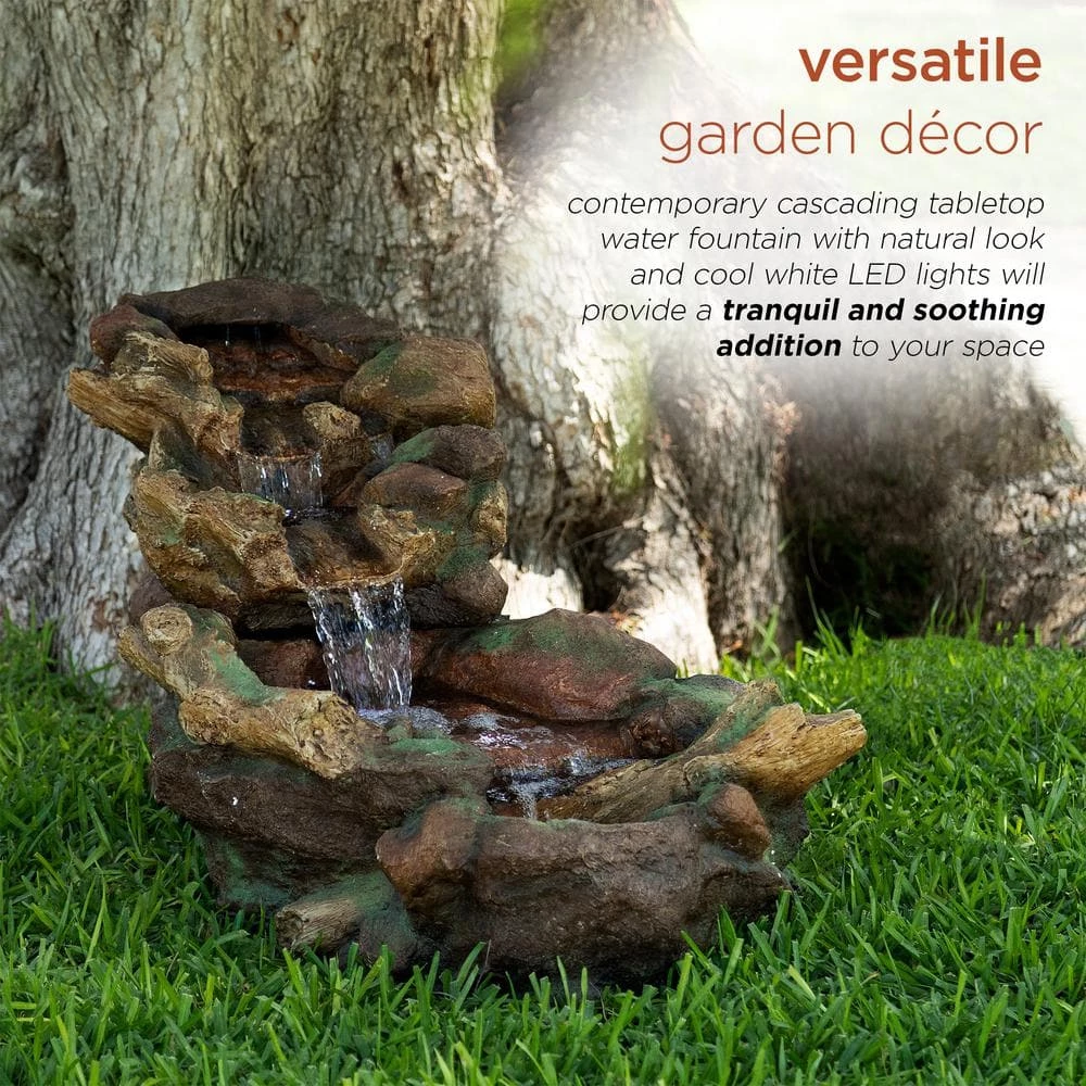 Alpine Corporation 20 in. Tall Indoor/Outdoor Stone River Rock Fountain with LED Lights - Image 4