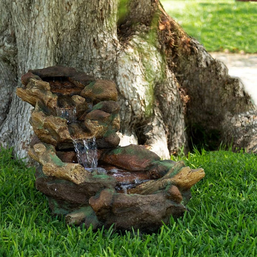 Alpine Corporation 20 in. Tall Indoor/Outdoor Stone River Rock Fountain with LED Lights - Image 2