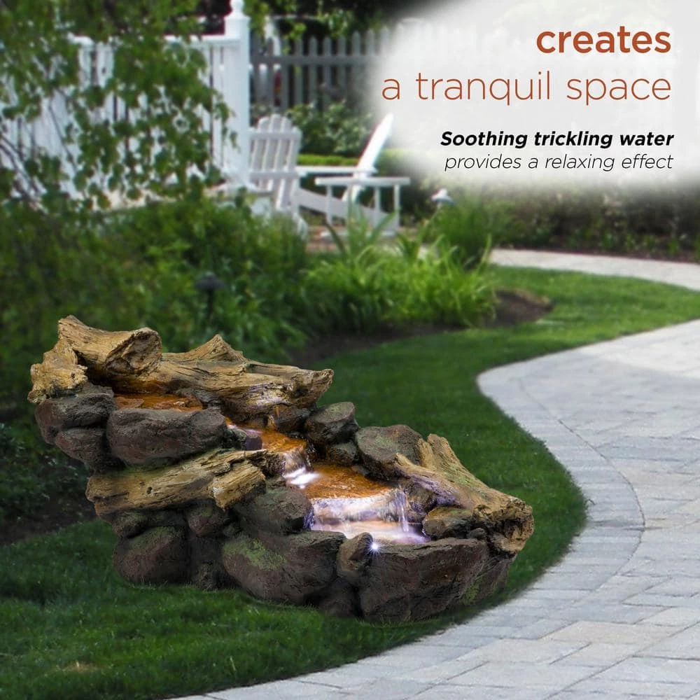 Alpine Corporation 19 in. Tall Indoor/Outdoor River Rock and Log Fountain with LED Lights - Image 5