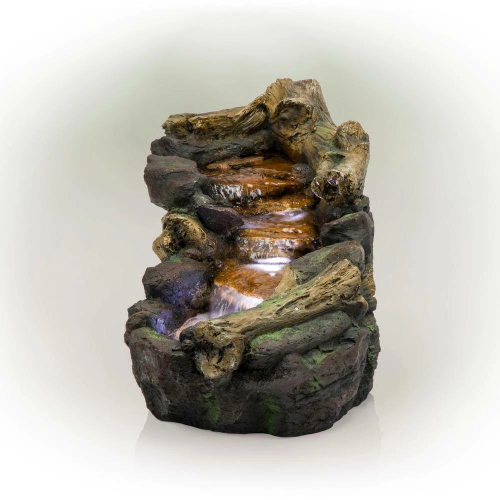 Alpine Corporation 19 in. Tall Indoor/Outdoor River Rock and Log Fountain with LED Lights - Image 9