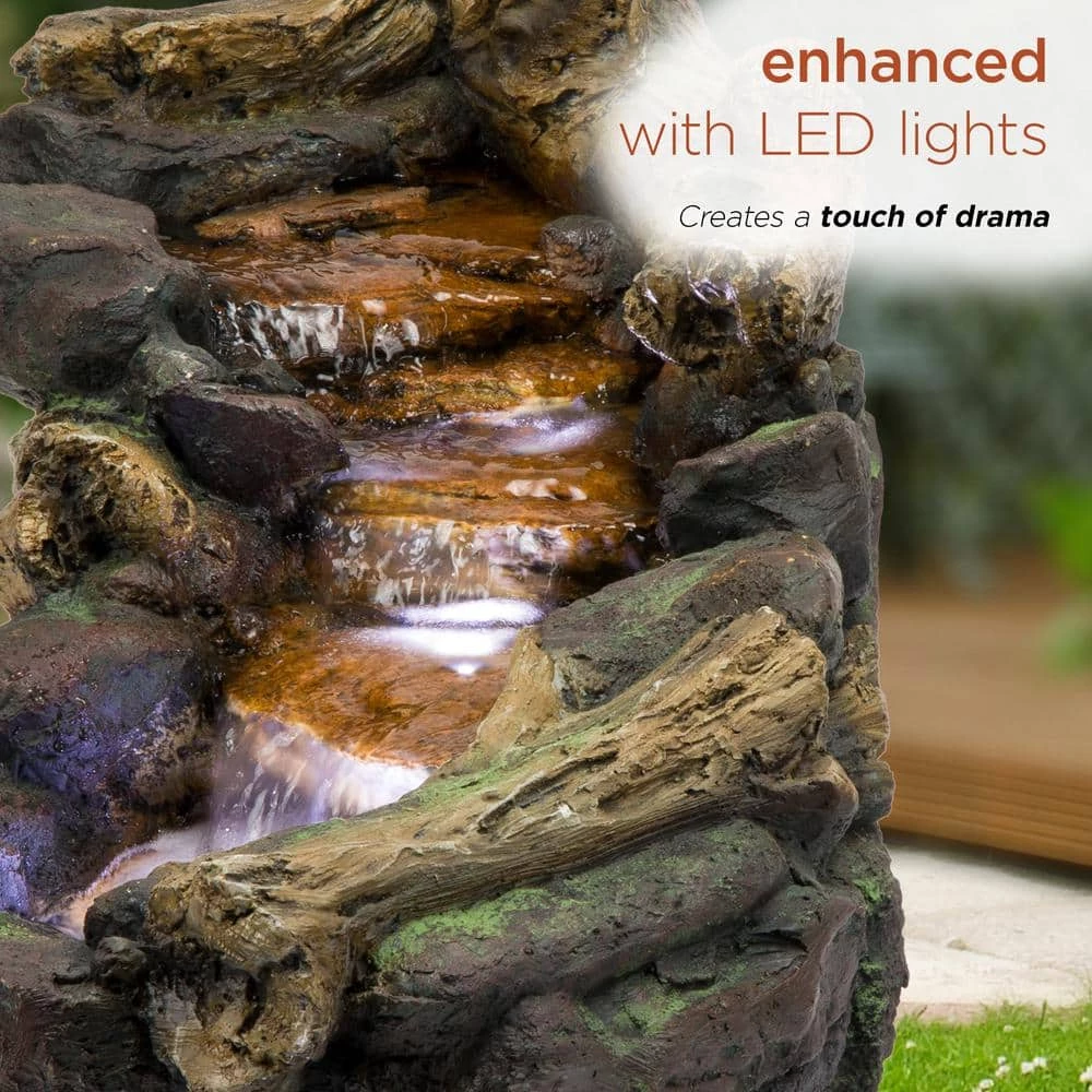 Alpine Corporation 19 in. Tall Indoor/Outdoor River Rock and Log Fountain with LED Lights - Image 6
