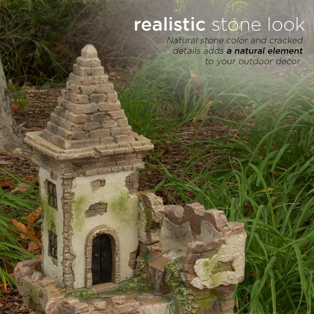 Alpine Corporation 35 in. Tall Outdoor Fairy Castle Waterwheel Tiered Fountain Yard Art decoration - Image 4