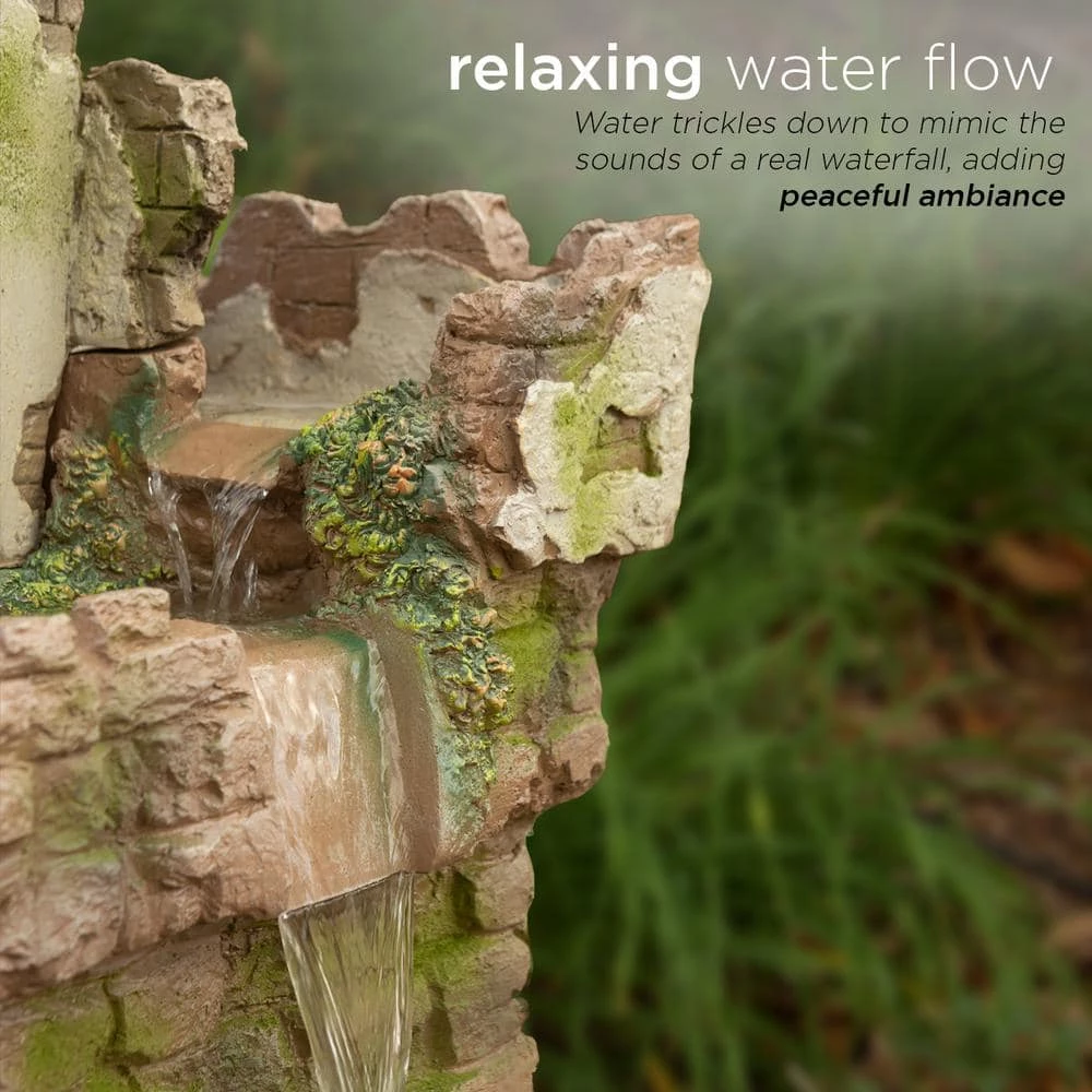 Alpine Corporation 35 in. Tall Outdoor Fairy Castle Waterwheel Tiered Fountain Yard Art decoration - Image 5