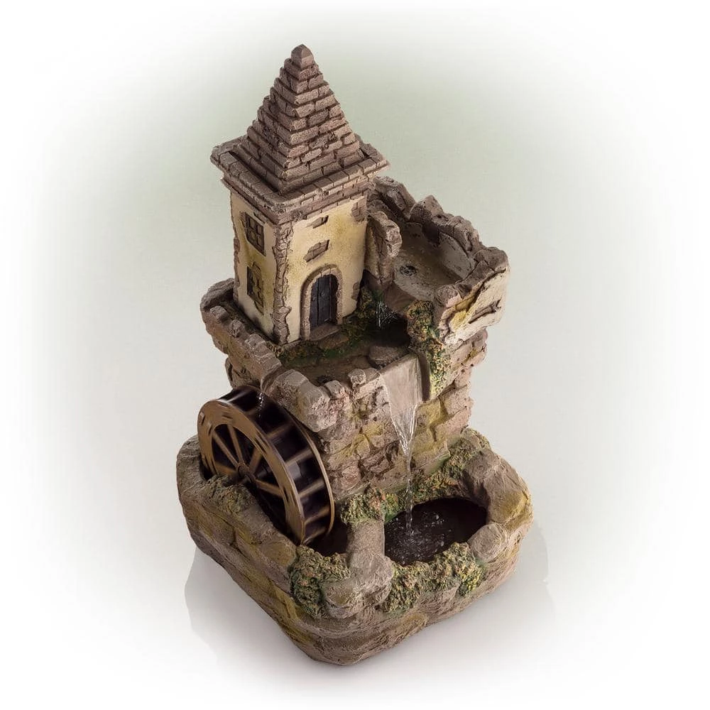 Alpine Corporation 35 in. Tall Outdoor Fairy Castle Waterwheel Tiered Fountain Yard Art decoration - Image 6