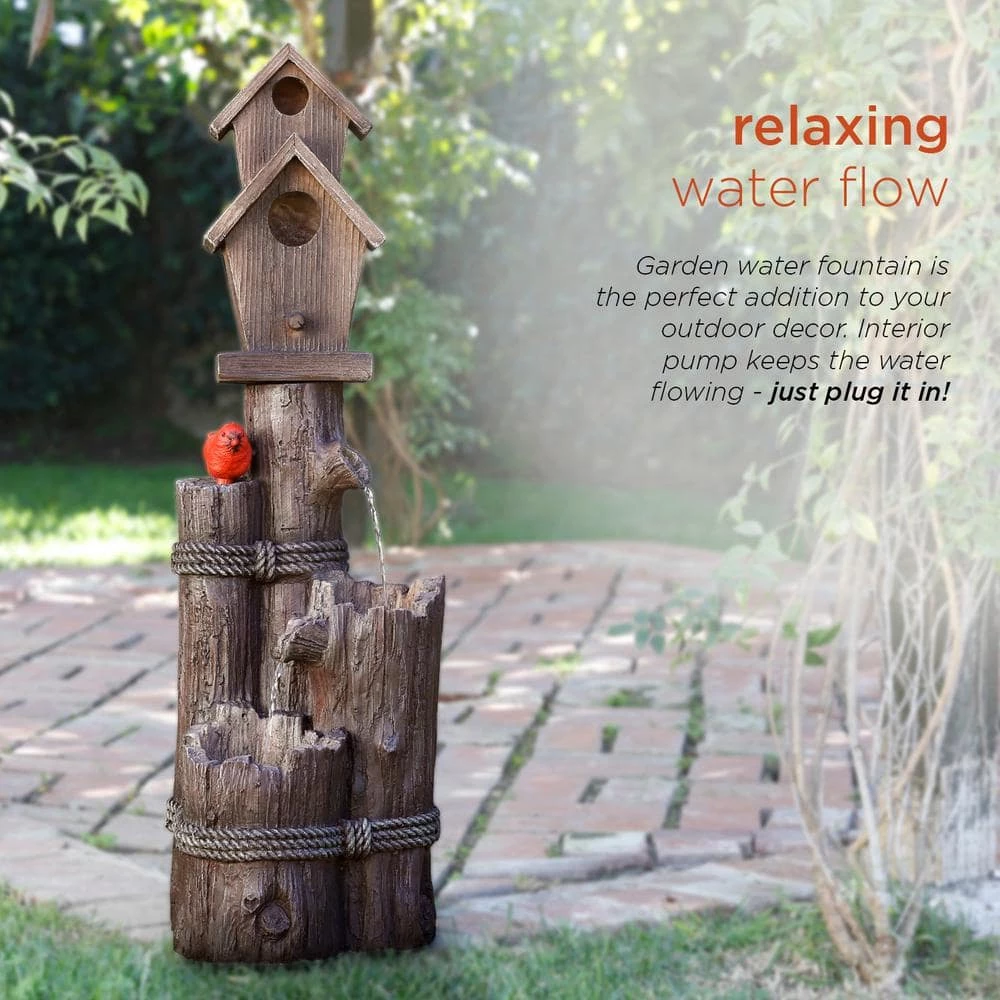 Alpine Corporation 35 in. Tall Outdoor 3-Tier Birdhouse Water Fountain Yard Art Decor - Image 5