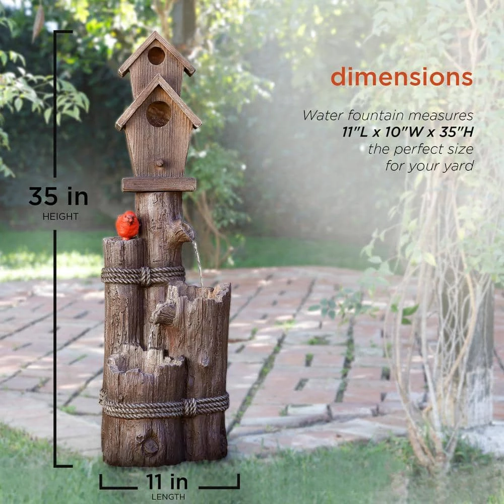 Alpine Corporation 35 in. Tall Outdoor 3-Tier Birdhouse Water Fountain Yard Art Decor - Image 3