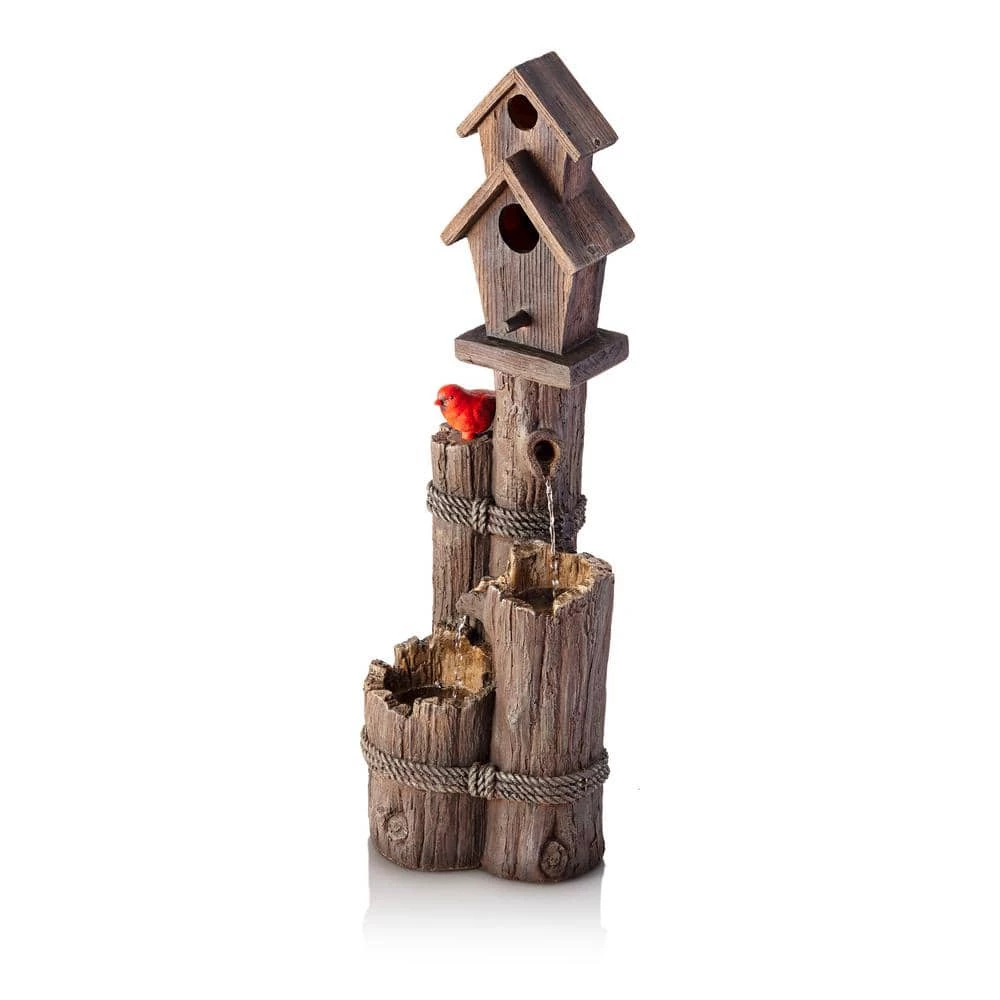 Alpine Corporation 35 in. Tall Outdoor 3-Tier Birdhouse Water Fountain Yard Art Decor - Image 9
