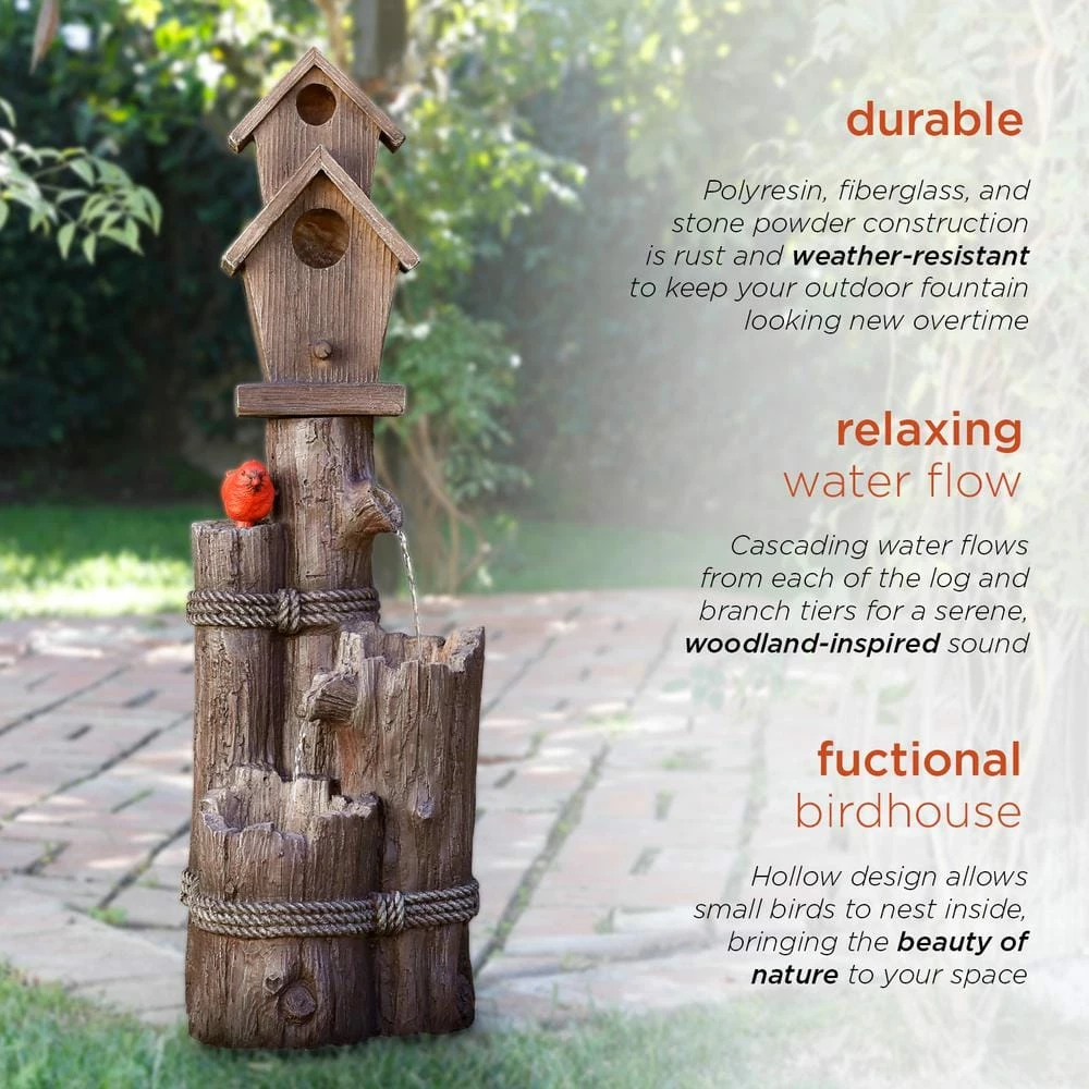 Alpine Corporation 35 in. Tall Outdoor 3-Tier Birdhouse Water Fountain Yard Art Decor - Image 7