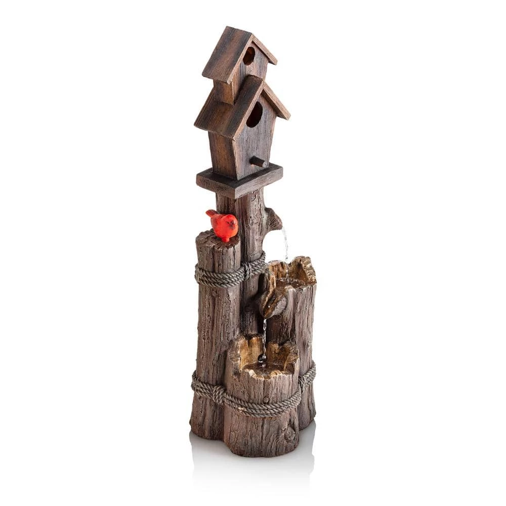 Alpine Corporation 35 in. Tall Outdoor 3-Tier Birdhouse Water Fountain Yard Art Decor - Image 8
