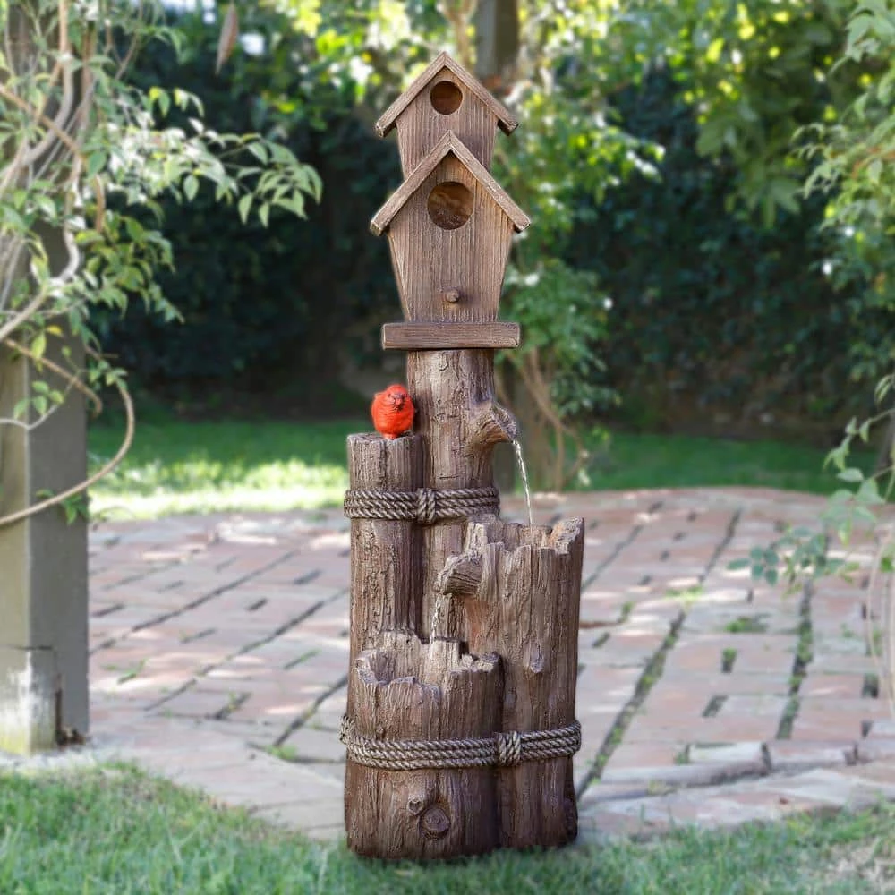 Alpine Corporation 35 in. Tall Outdoor 3-Tier Birdhouse Water Fountain Yard Art Decor - Image 2