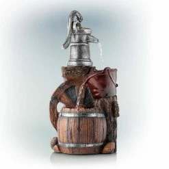 Alpine Corporation 24 in. Tall Outdoor 3-Tier Old-Fashioned Pump Barrel Fountain Yard Art decor