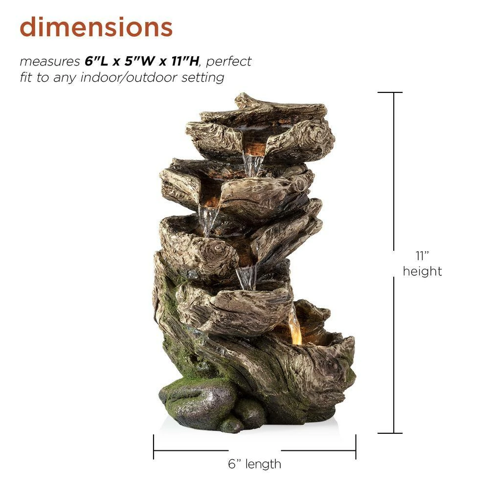 Alpine Corporation 11 in. Tall Indoor/Outdoor 5-Tier Rainforest Waterfall Fountain with LED Lights - Image 3
