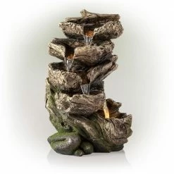 Alpine Corporation 11 in. Tall Indoor/Outdoor 5-Tier Rainforest Waterfall Fountain with LED Lights