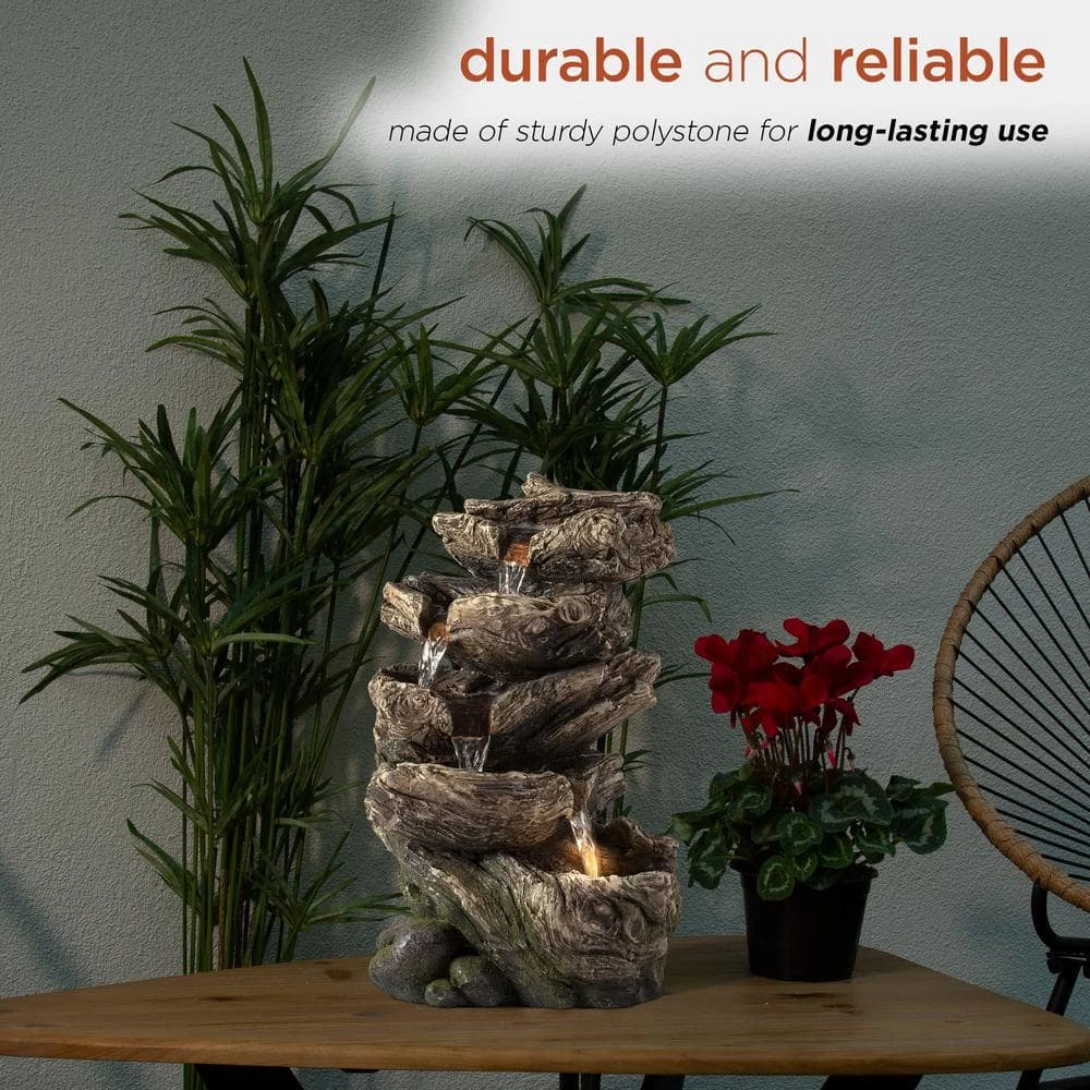 Alpine Corporation 11 in. Tall Indoor/Outdoor 5-Tier Rainforest Waterfall Fountain with LED Lights - Image 7