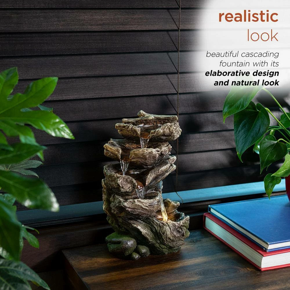 Alpine Corporation 11 in. Tall Indoor/Outdoor 5-Tier Rainforest Waterfall Fountain with LED Lights - Image 4