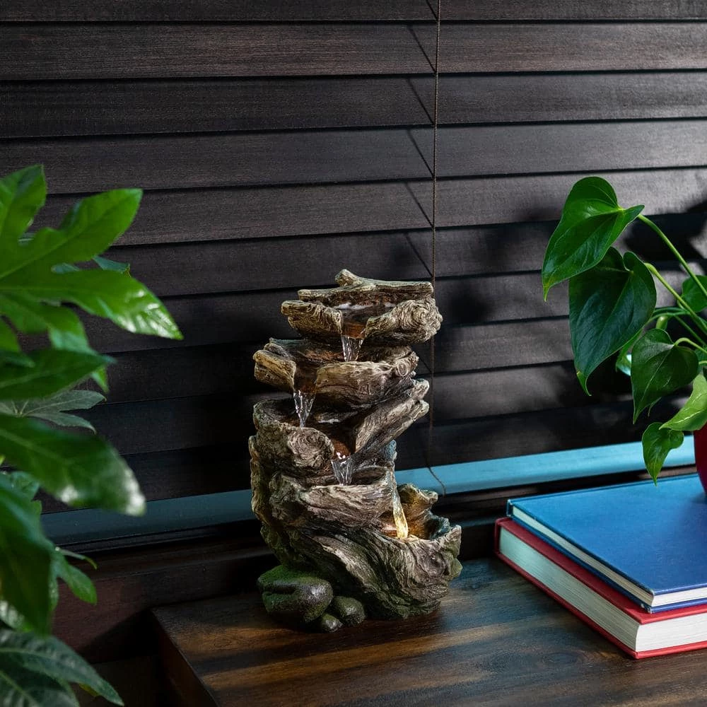 Alpine Corporation 11 in. Tall Indoor/Outdoor 5-Tier Rainforest Waterfall Fountain with LED Lights - Image 2