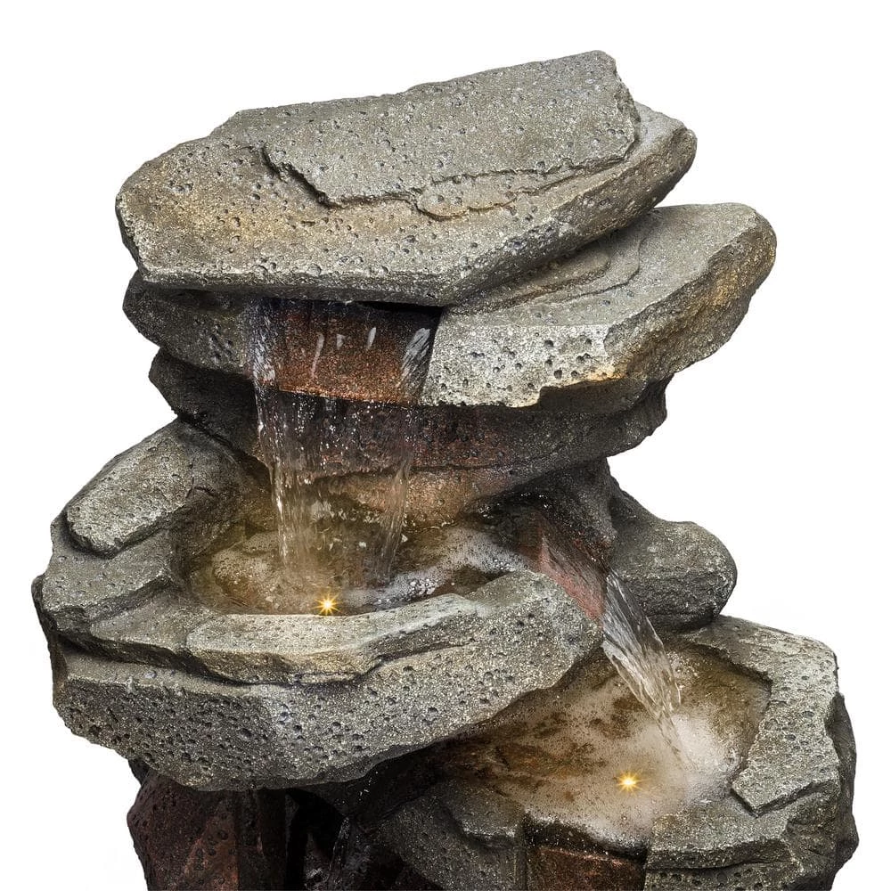 Alpine Corporation 40 in. Tall Outdoor 5-Tier Rock Cascading Waterfall Fountain with LED Lights - Image 11