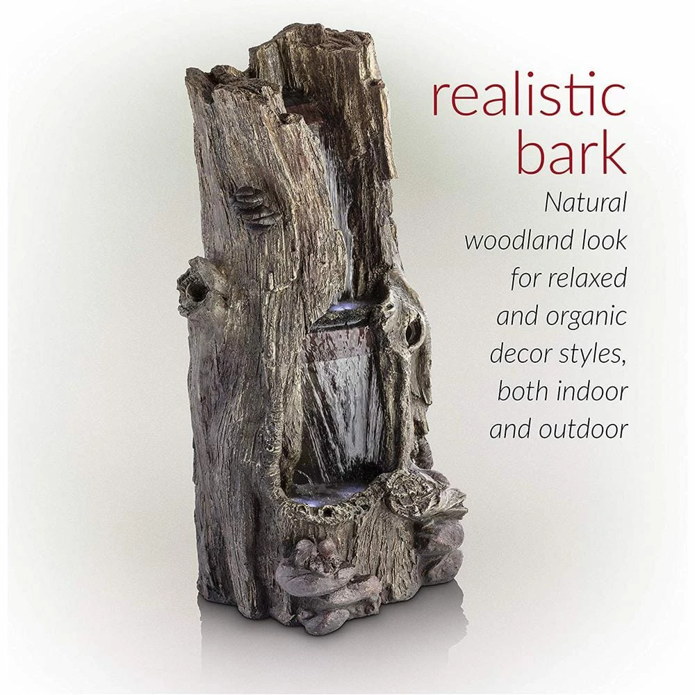 Alpine Corporation 41 in. Tall Outdoor Rainforest Waterfall Tree Trunk Fountain with LED Lights - Image 5