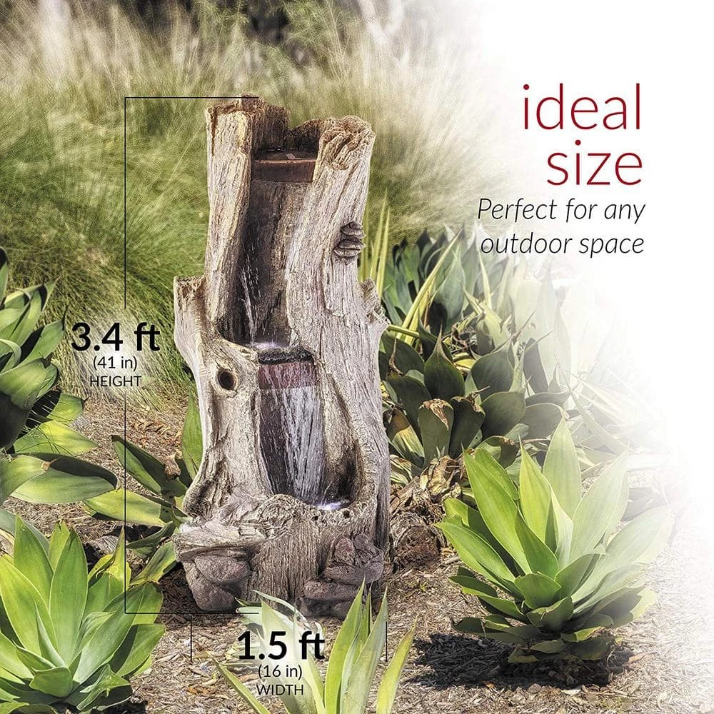 Alpine Corporation 41 in. Tall Outdoor Rainforest Waterfall Tree Trunk Fountain with LED Lights - Image 3