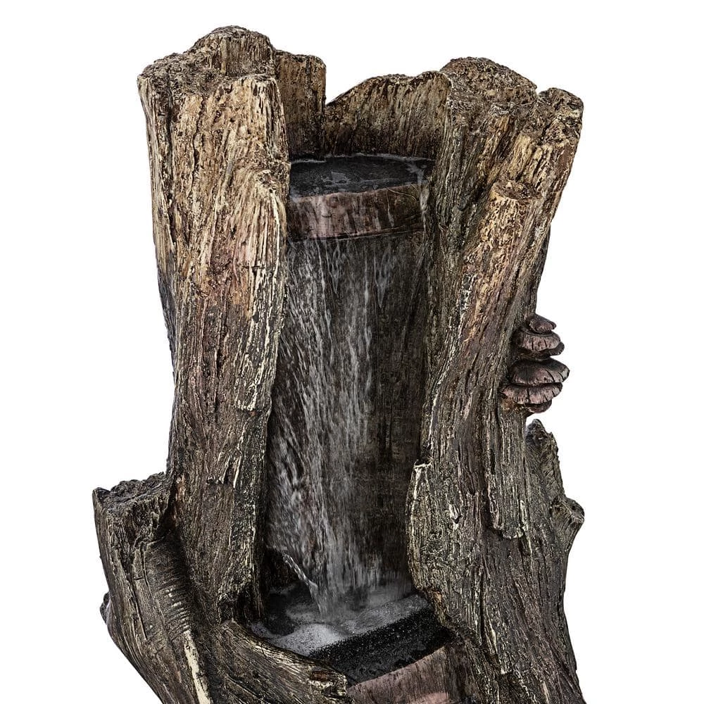 Alpine Corporation 41 in. Tall Outdoor Rainforest Waterfall Tree Trunk Fountain with LED Lights - Image 11