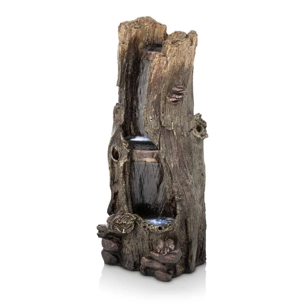 Alpine Corporation 41 in. Tall Outdoor Rainforest Waterfall Tree Trunk Fountain with LED Lights - Image 9