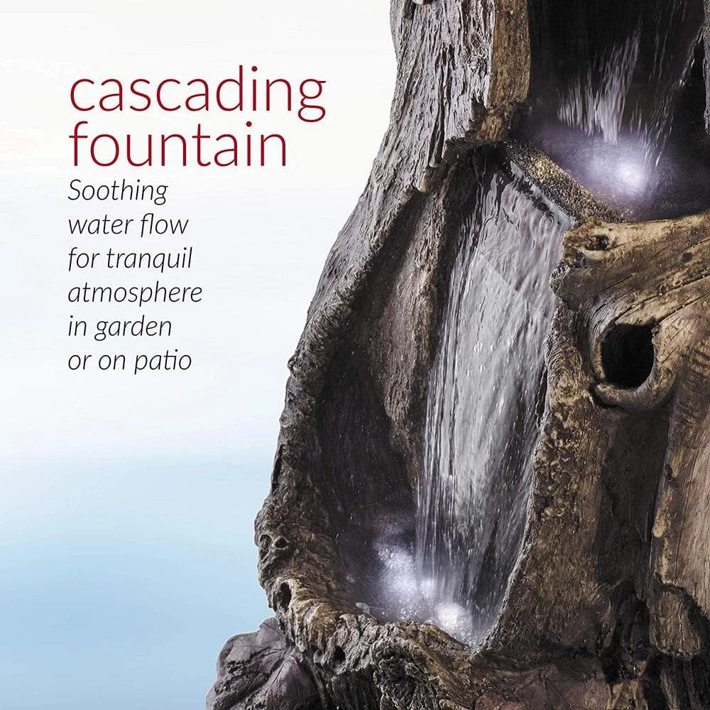 Alpine Corporation 41 in. Tall Outdoor Rainforest Waterfall Tree Trunk Fountain with LED Lights - Image 6