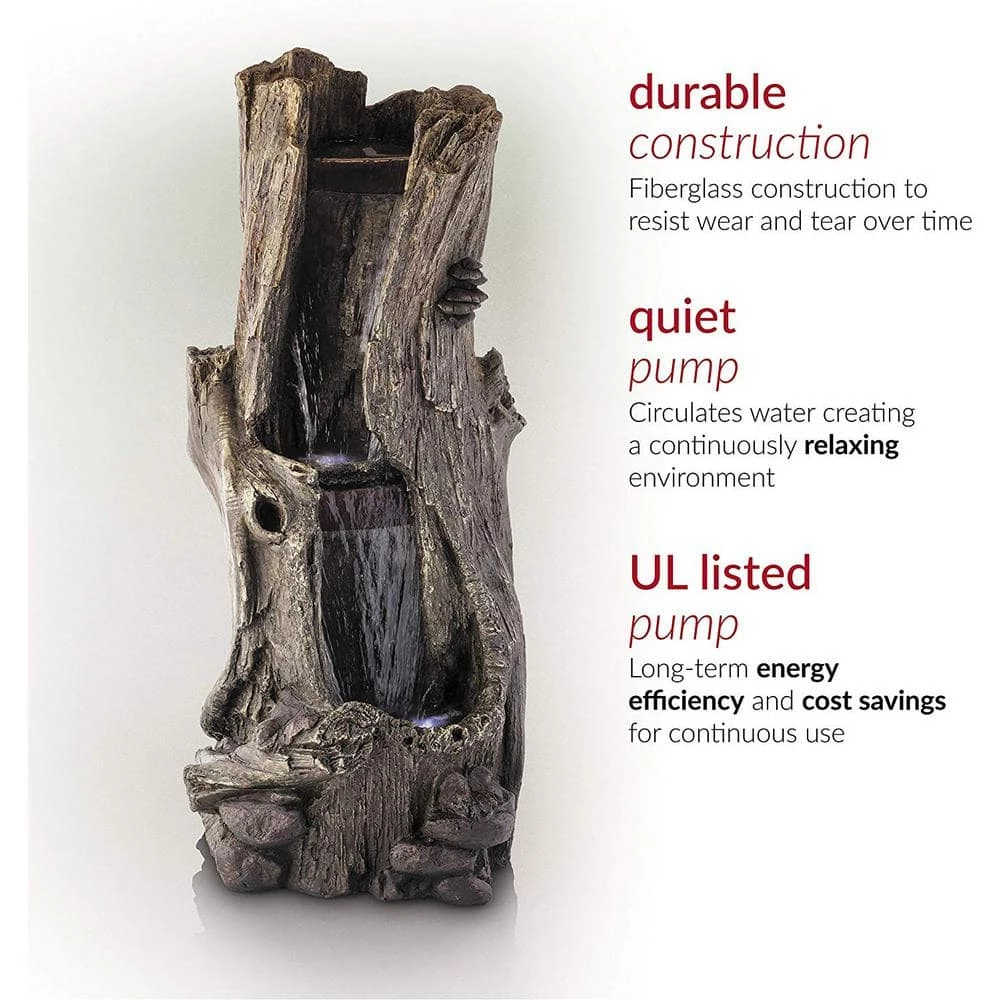 Alpine Corporation 41 in. Tall Outdoor Rainforest Waterfall Tree Trunk Fountain with LED Lights - Image 7