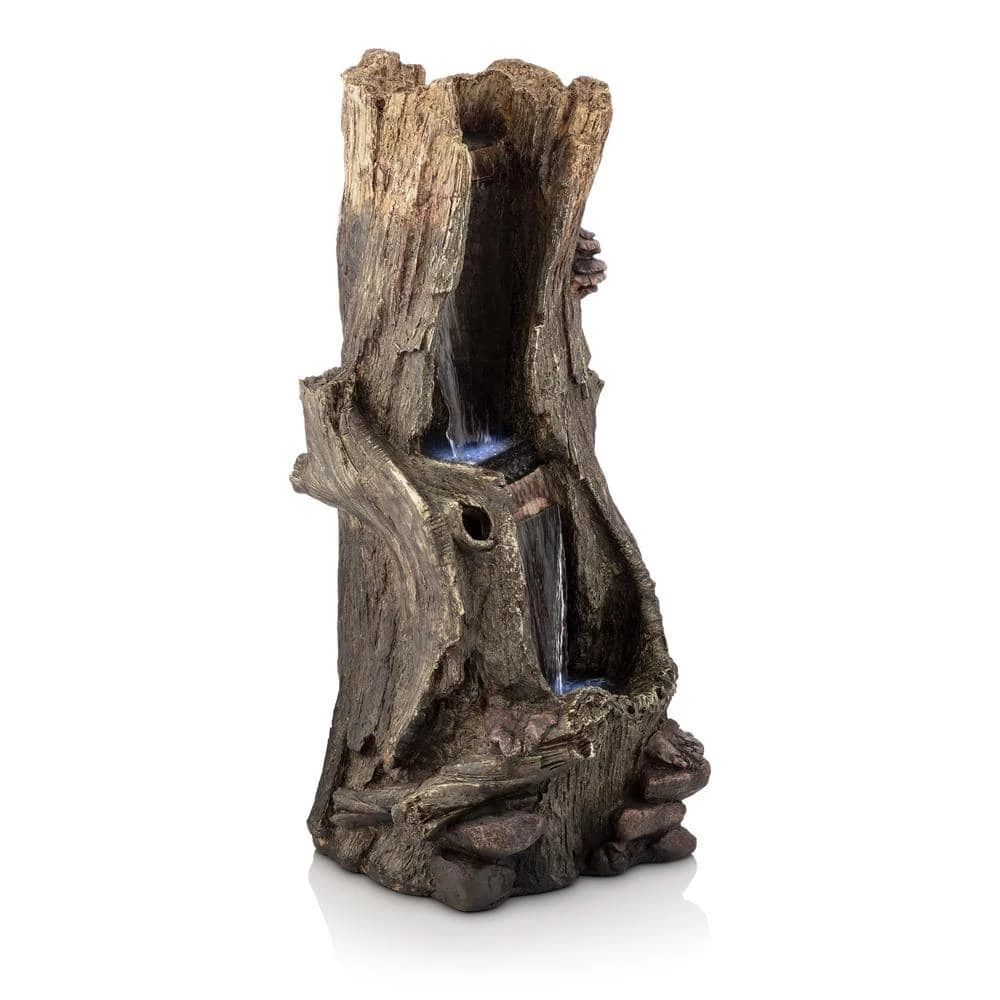 Alpine Corporation 41 in. Tall Outdoor Rainforest Waterfall Tree Trunk Fountain with LED Lights - Image 8