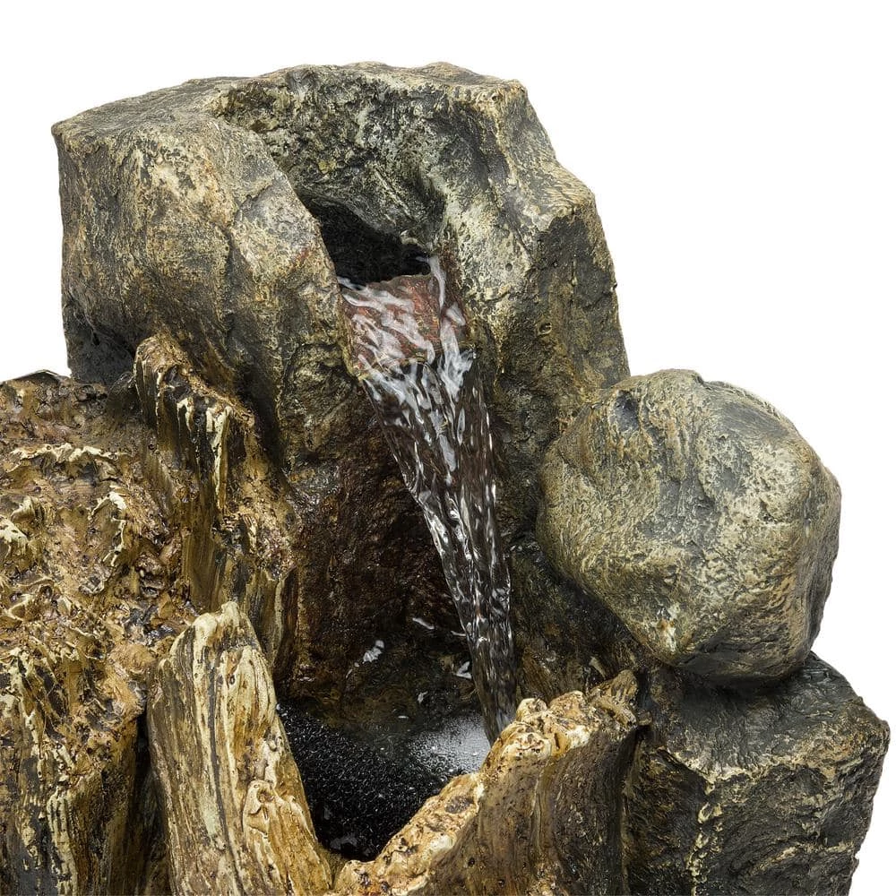 Alpine Corporation 22 in. Tall Outdoor Rainforest Tree Trunk and Stone Waterfall Fountain with LED Lights - Image 11