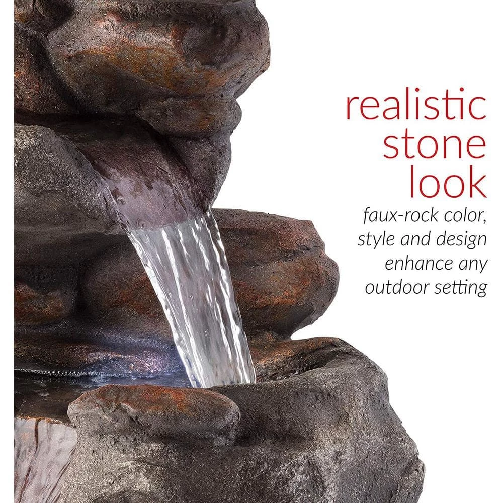 Alpine Corporation 40 in. Tall Outdoor 4-Tier Rock Water Fountain with LED Lights - Image 5