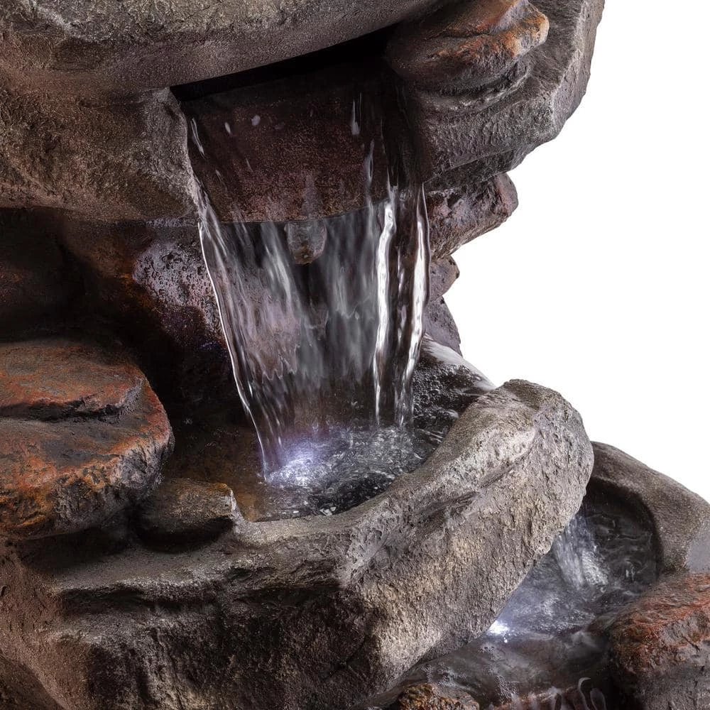 Alpine Corporation 40 in. Tall Outdoor 4-Tier Rock Water Fountain with LED Lights - Image 10