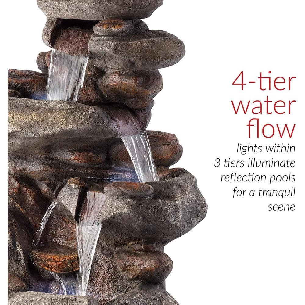 Alpine Corporation 40 in. Tall Outdoor 4-Tier Rock Water Fountain with LED Lights - Image 7