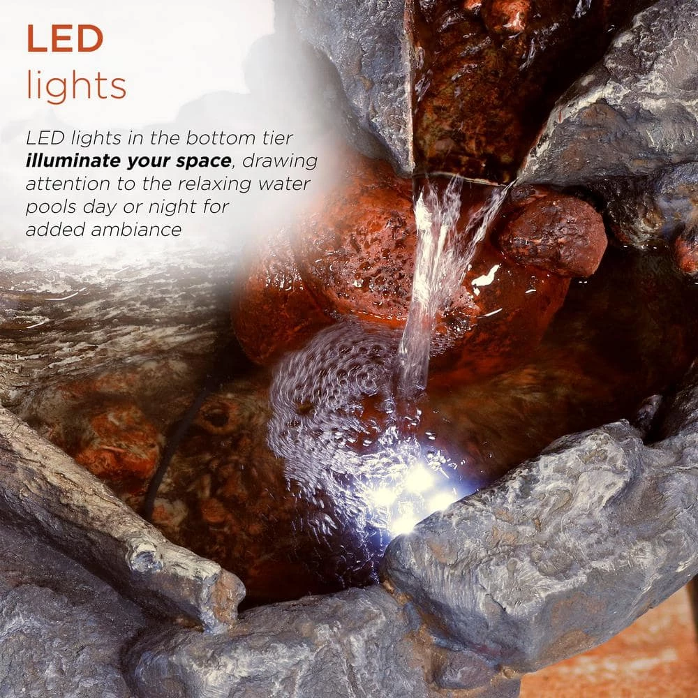 Alpine Corporation 9 in. Tall Indoor/Outdoor River Rock Waterfall Tabletop Fountain with LED Lights - Image 5