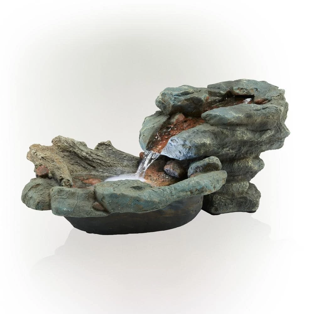Alpine Corporation 9 in. Tall Indoor/Outdoor River Rock Waterfall Tabletop Fountain with LED Lights - Image 10