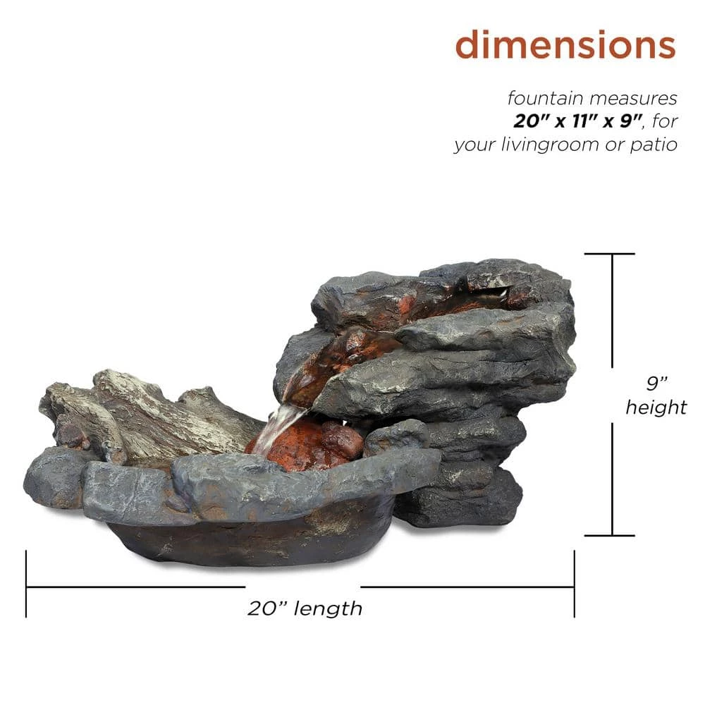 Alpine Corporation 9 in. Tall Indoor/Outdoor River Rock Waterfall Tabletop Fountain with LED Lights - Image 3