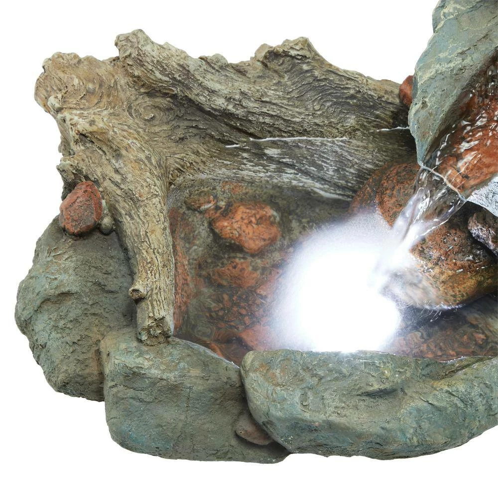 Alpine Corporation 9 in. Tall Indoor/Outdoor River Rock Waterfall Tabletop Fountain with LED Lights - Image 11