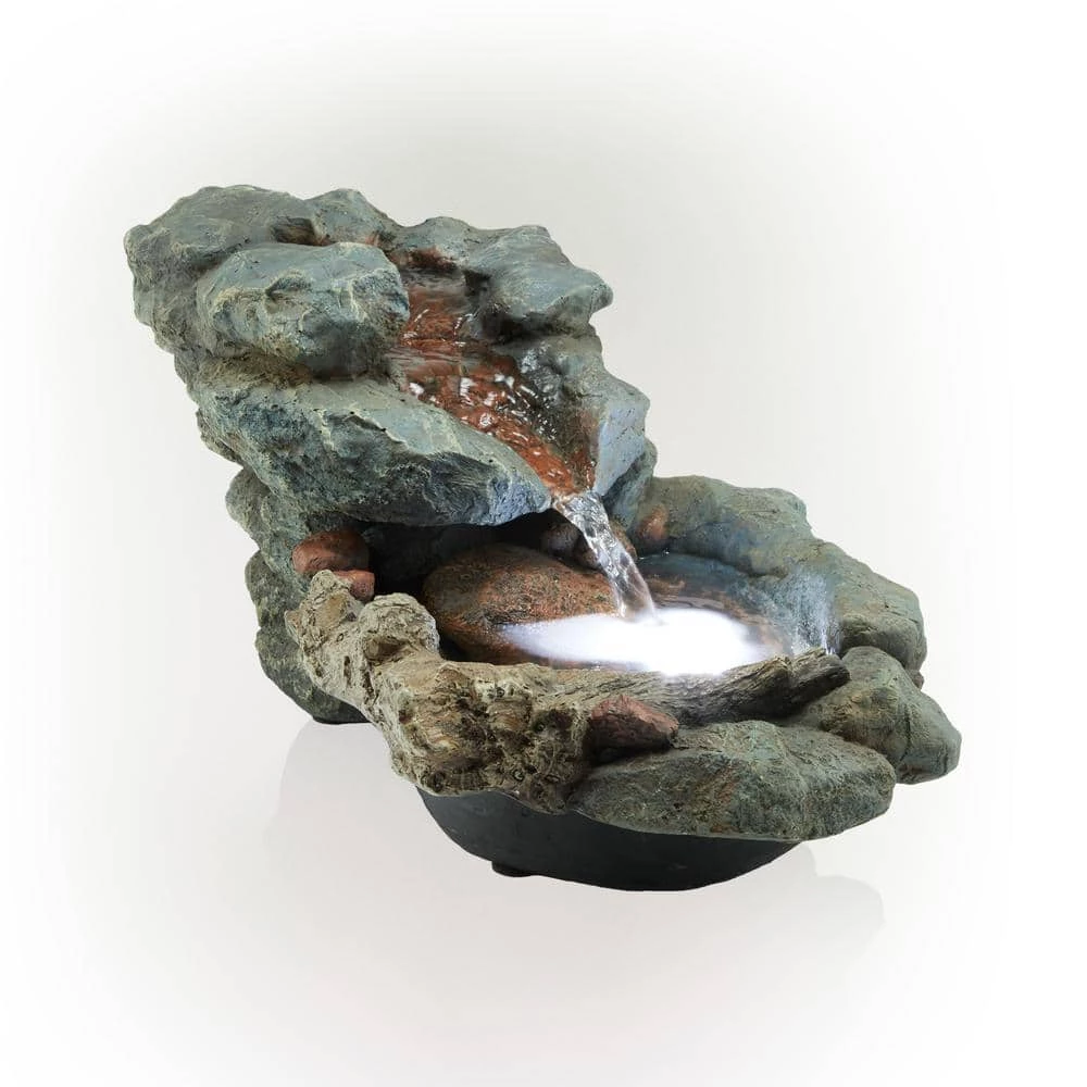 Alpine Corporation 9 in. Tall Indoor/Outdoor River Rock Waterfall Tabletop Fountain with LED Lights - Image 9