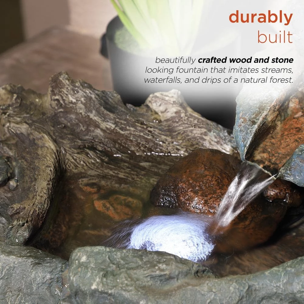 Alpine Corporation 9 in. Tall Indoor/Outdoor River Rock Waterfall Tabletop Fountain with LED Lights - Image 7