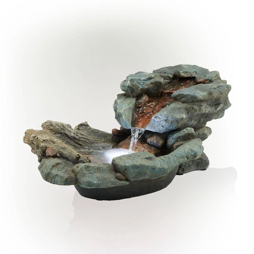 Alpine Corporation 9 in. Tall Indoor/Outdoor River Rock Waterfall Tabletop Fountain with LED Lights - Image 8