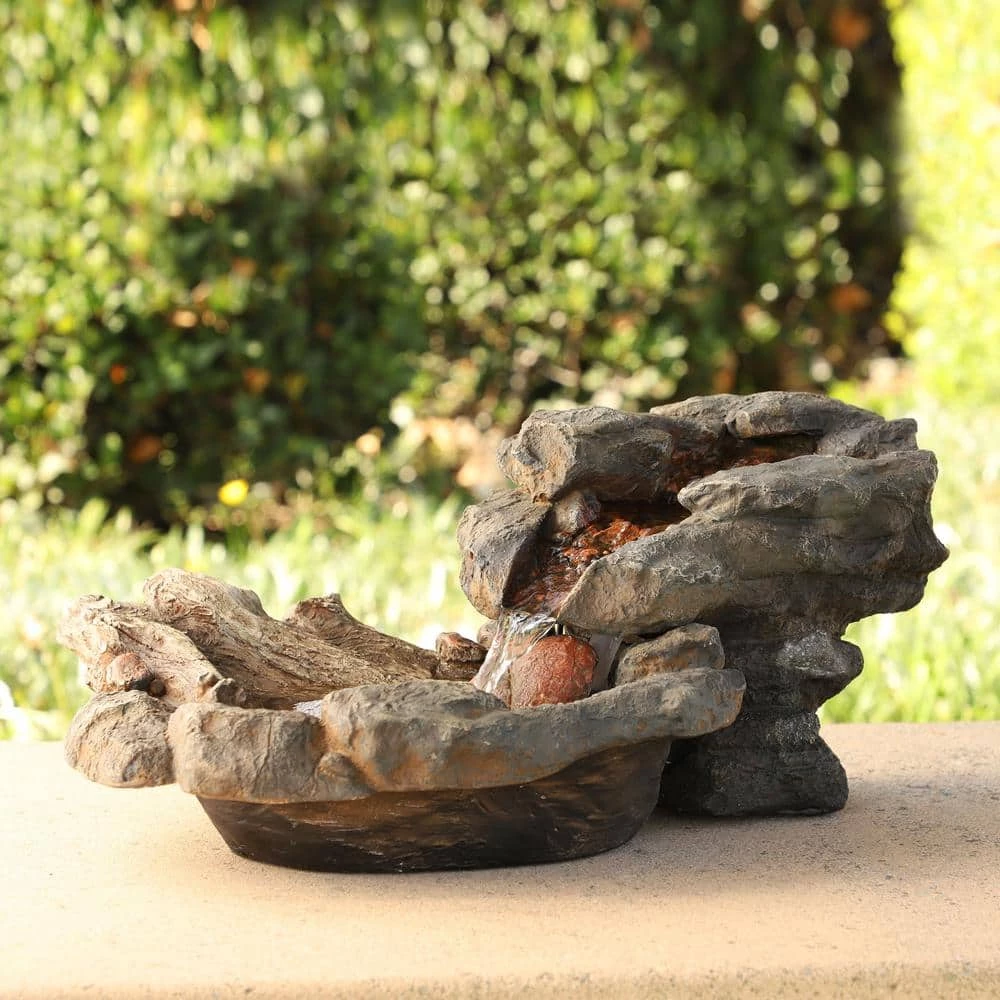 Alpine Corporation 9 in. Tall Indoor/Outdoor River Rock Waterfall Tabletop Fountain with LED Lights - Image 2