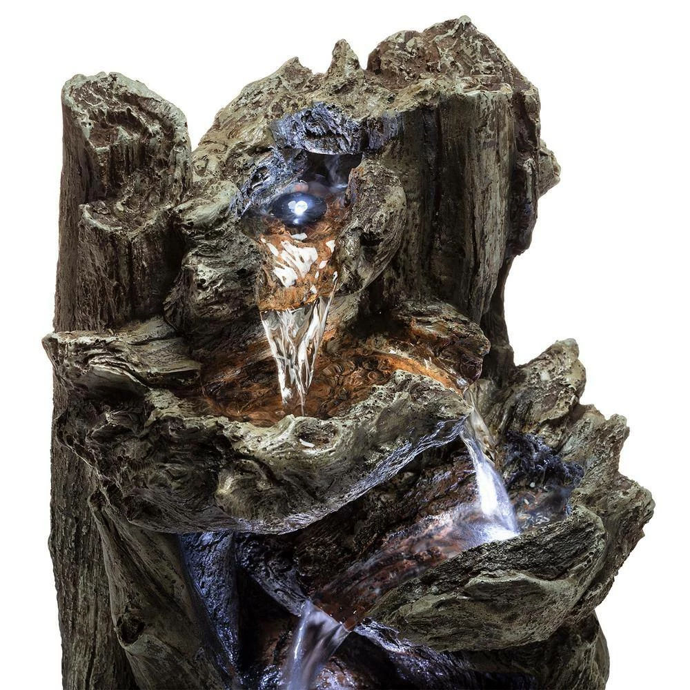 Alpine Corporation 14 in. Tall Indoor/Outdoor Tiered Log Tabletop Fountain with LED Lights - Image 10