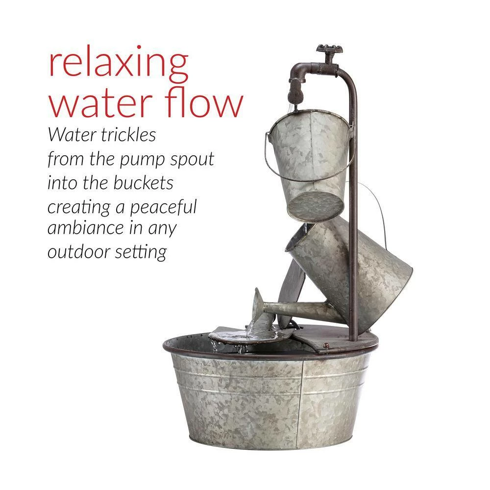 Alpine Corporation 28 in. Tall Outdoor 3-Tier Metal Garden Tools Water Fountain - Image 5