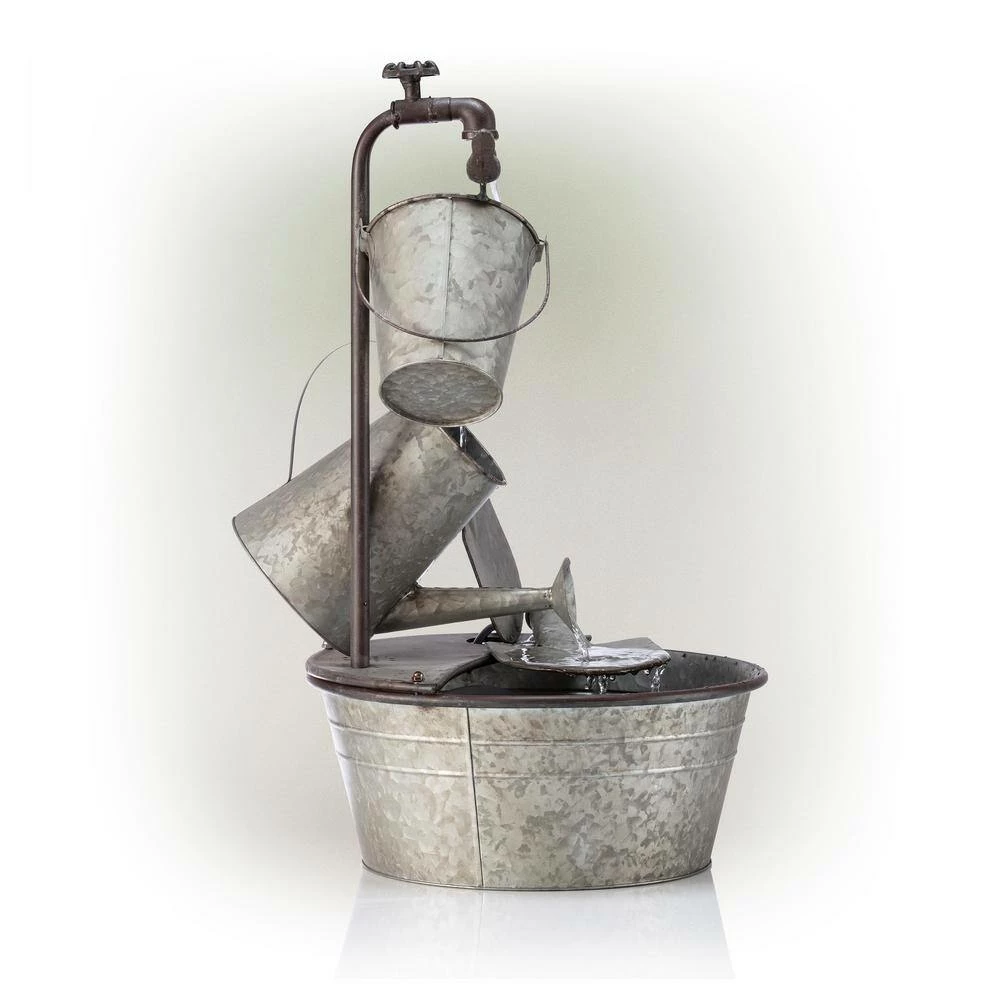 Alpine Corporation 28 in. Tall Outdoor 3-Tier Metal Garden Tools Water Fountain - Image 10