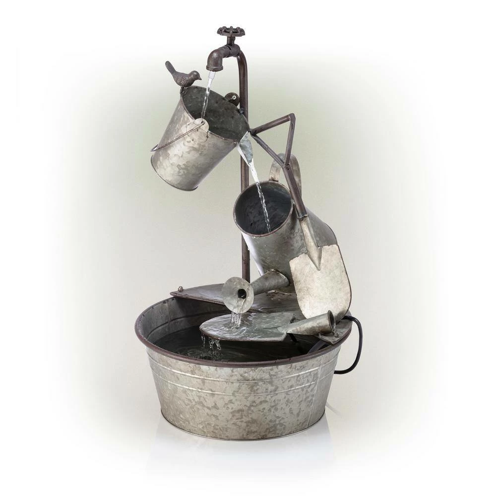 Alpine Corporation 28 in. Tall Outdoor 3-Tier Metal Garden Tools Water Fountain - Image 9