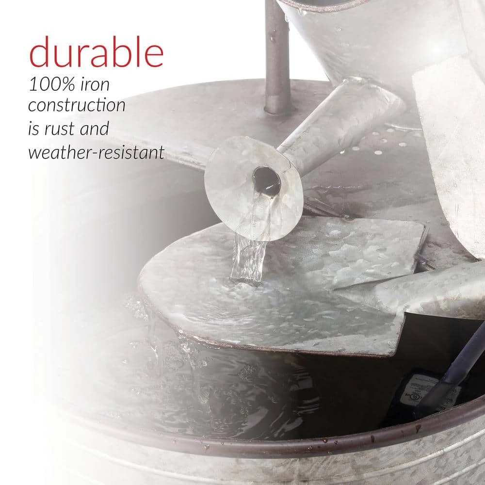 Alpine Corporation 28 in. Tall Outdoor 3-Tier Metal Garden Tools Water Fountain - Image 7